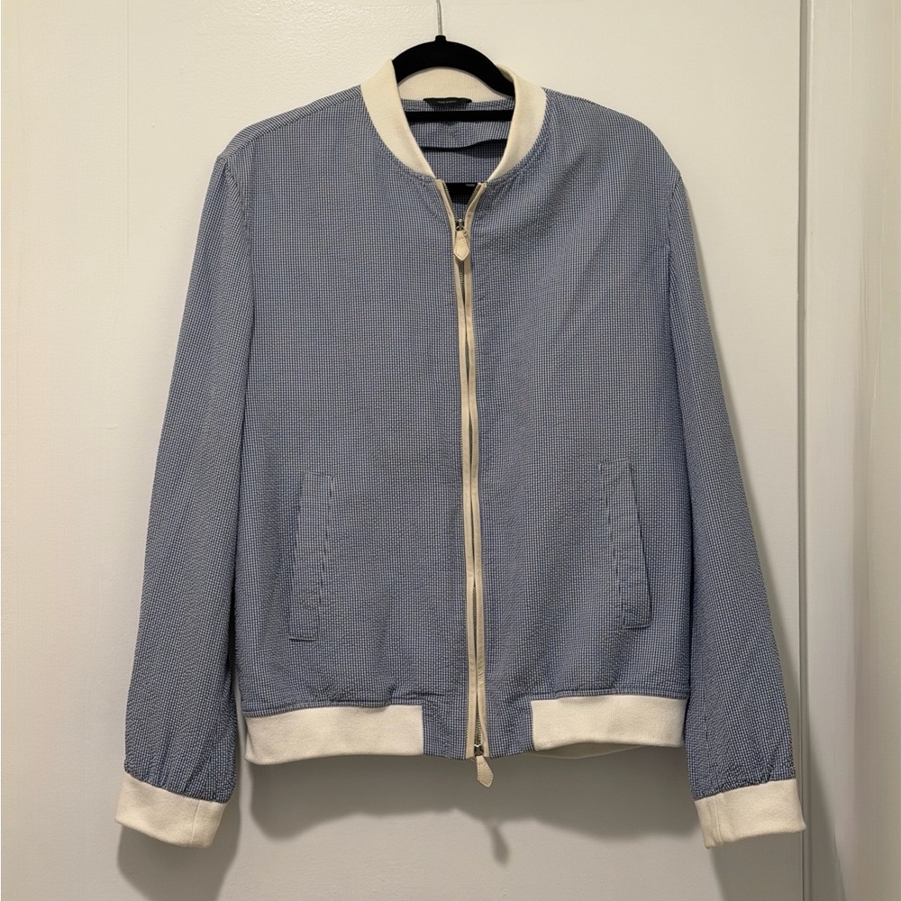 Tombolini 100% Silk Bomber Jacket - Made in Italy - Blue Micro Check